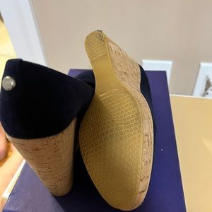 Stuart Weitzman Corkswoon Navy Suede Wedges